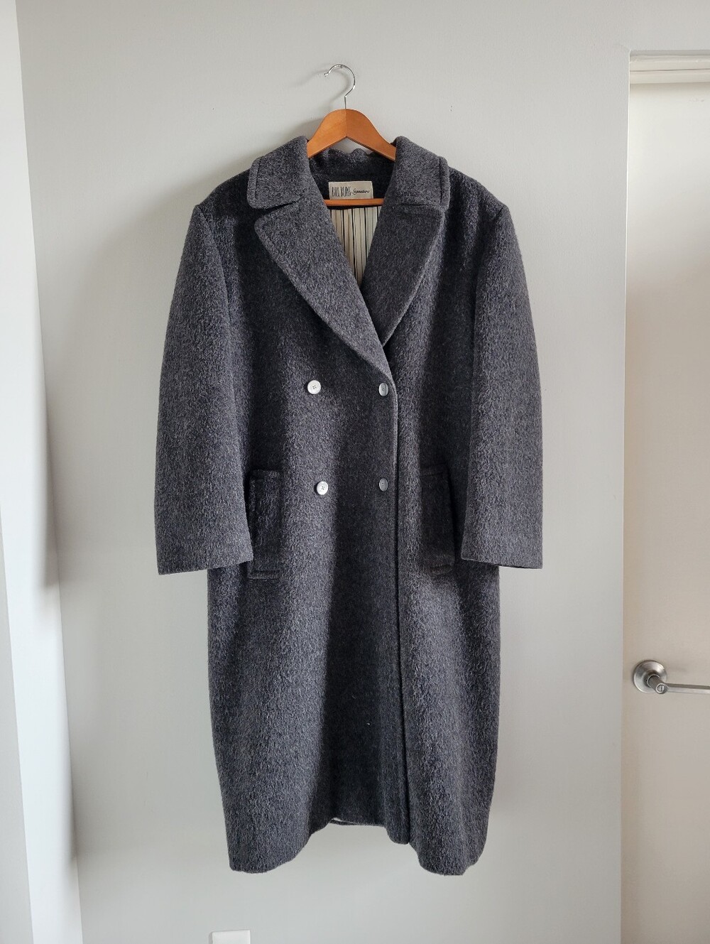 Bill Blass Signature Charcoal Gray Double-Breasted Wool Trench Coat Large/XL
